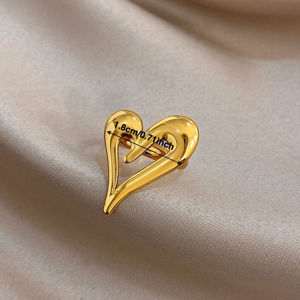 Flashbuy Trendy Gold Color Asymmetric Hollow Heart Stainless Steel Ring For Women Statement Fashion Jewelry Valentine's Day Gift