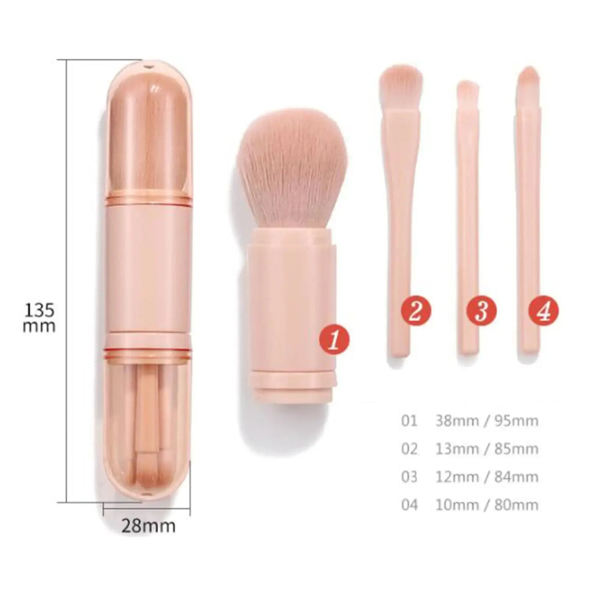 4-in-1 Portable Makeup Brush Kit - Mini Highlight, Contour, Eyeshadow & Blending Brush Set for Travel and Daily Touch-Ups