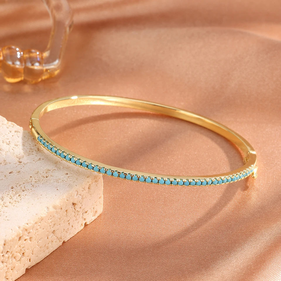 ZAKOL 5pcs Niche Design Blue Turquoise Zircon Stackable Bracelets for Women Exquisite Elegant Wedding Party Jewelry Gifts