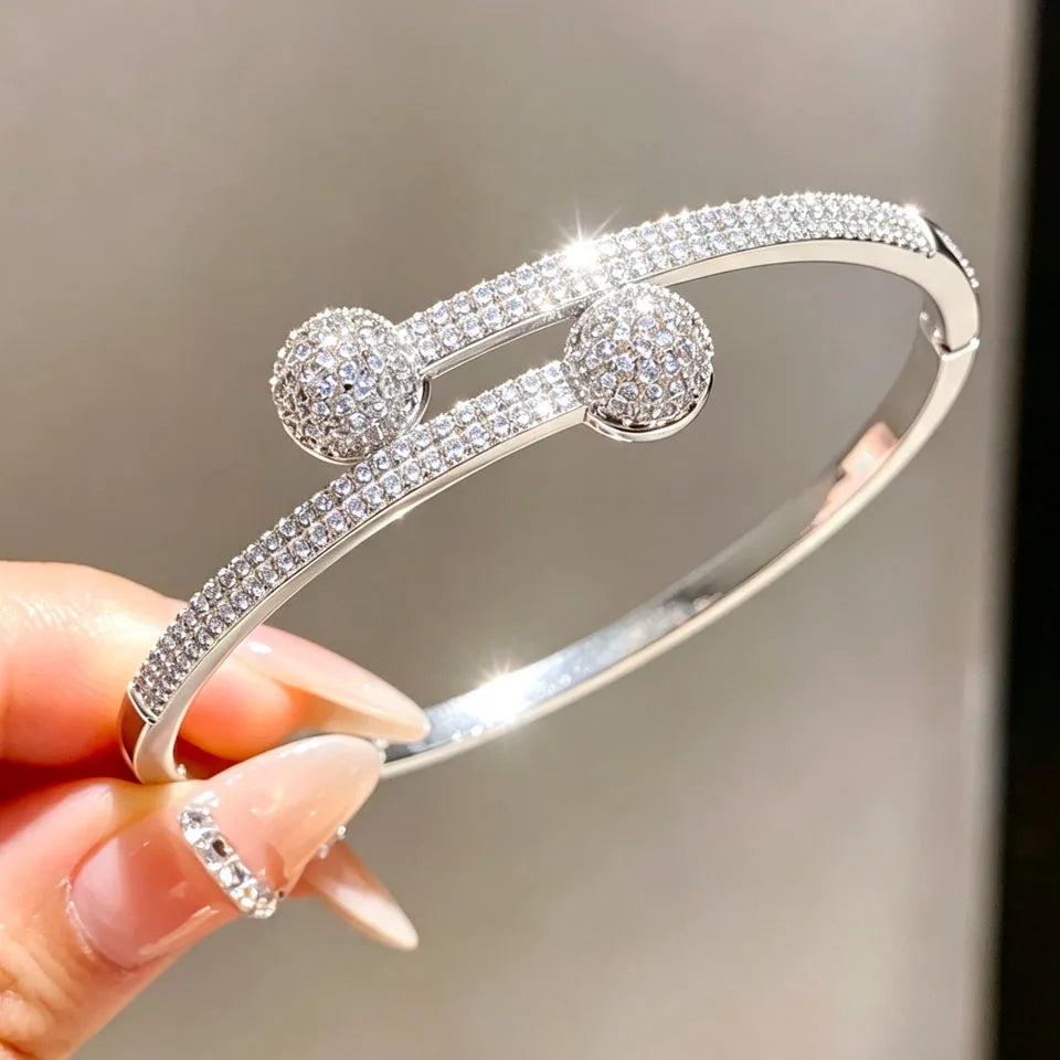 ZAKOL 14K Gold Plated Copper Cuff Bracelet for Women Micro Inlaid Dazzling Zircon CZ Luxury Wedding Party Jewelry
