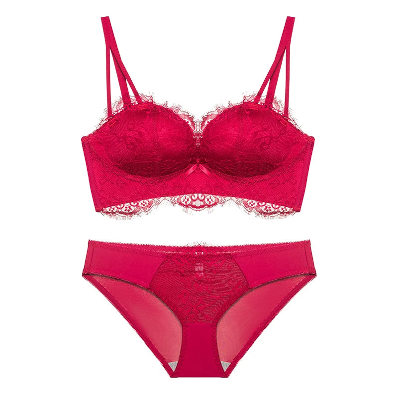 Women’s Victorian French Lace Bra Set, Push Up For Small Breasts with Side Support, Anti Dropping Sensual Lingerie Set MOYISU