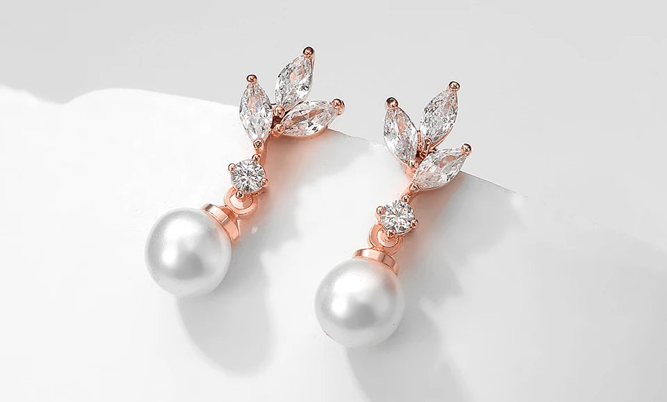 ZAKOL Unique Exquisite Marquise Zirconia Imitation Pearl Drop Earrings for Women Elegant Bridal Wedding Jewelry