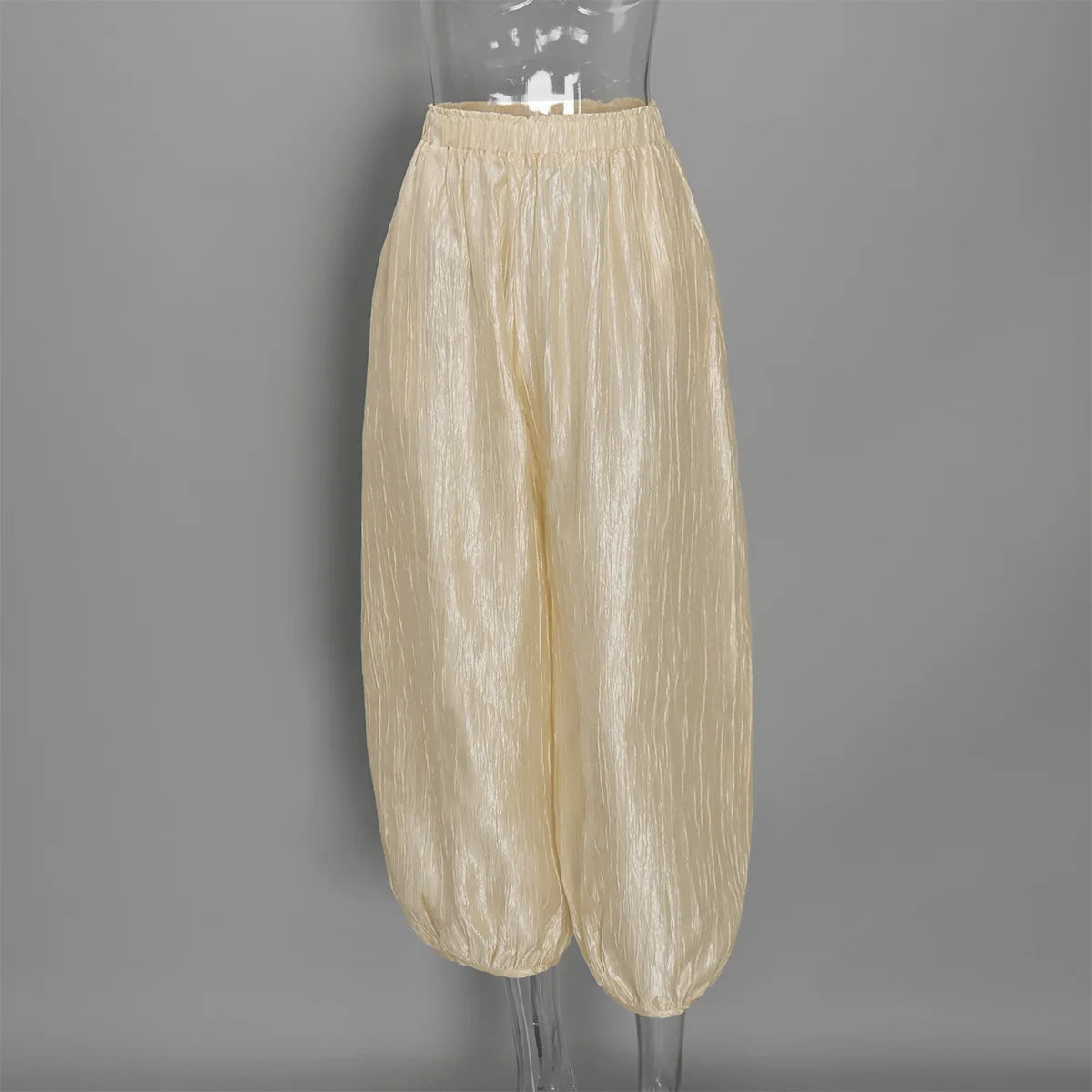 Women's Shiny Satin Solid Loose Fit Lantern Pants Elastic Waist Trousers Casual High Waist Commute Puffy Balloon Streetwear