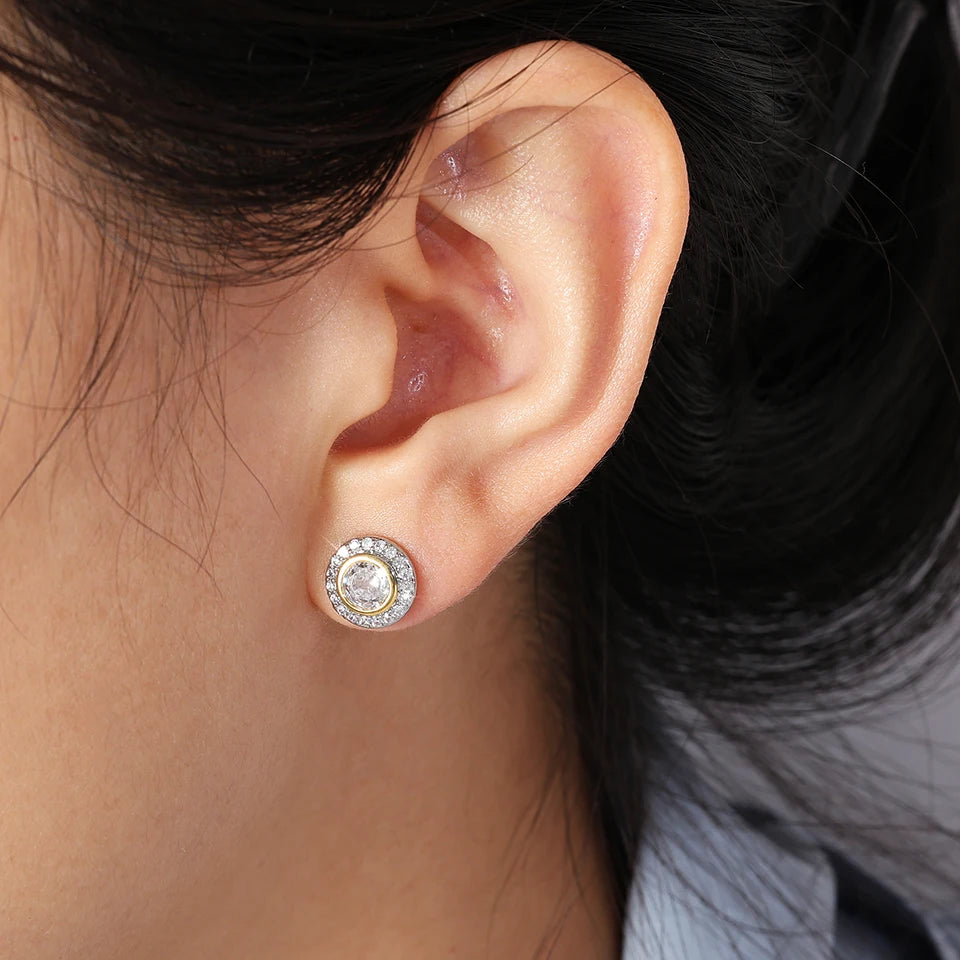 ZAKOL Brand New Arrival Buling Iced Out CZ Stud Earrings Hip Hop Rapper Geometric Round Square Zircon Women Men Ear Accessories