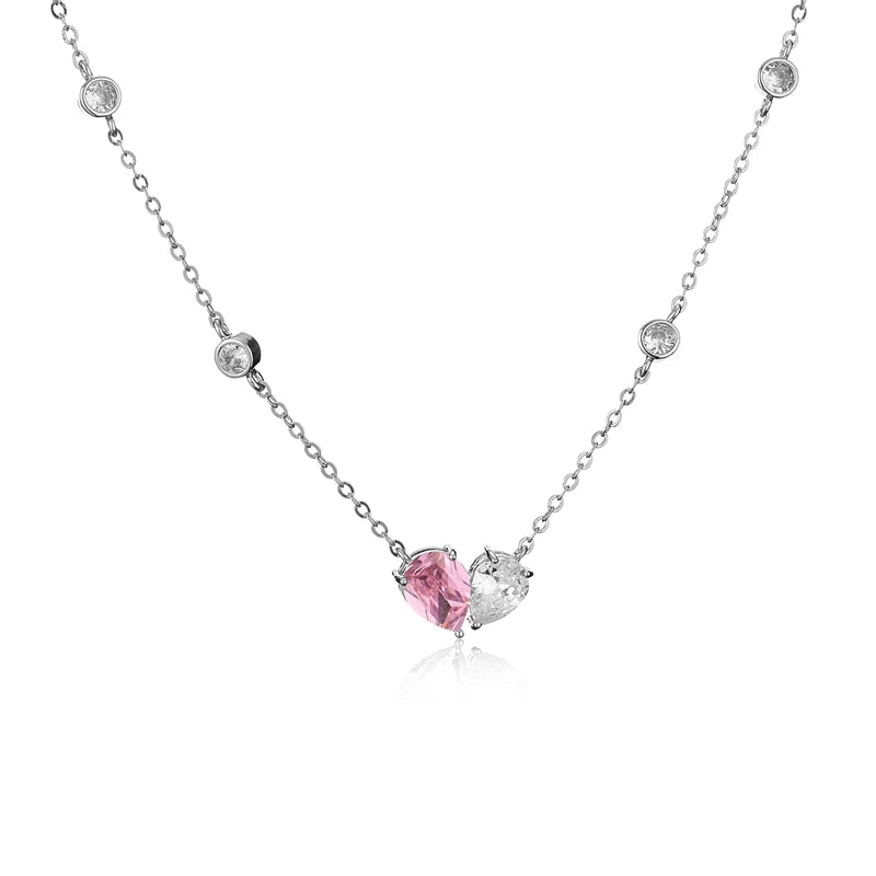 ZAKOL Romantic Pink Zirconia Heart Jewelry Sets for Women Fashion Water Drop Earrings Necklace Set Love Wedding Accessories