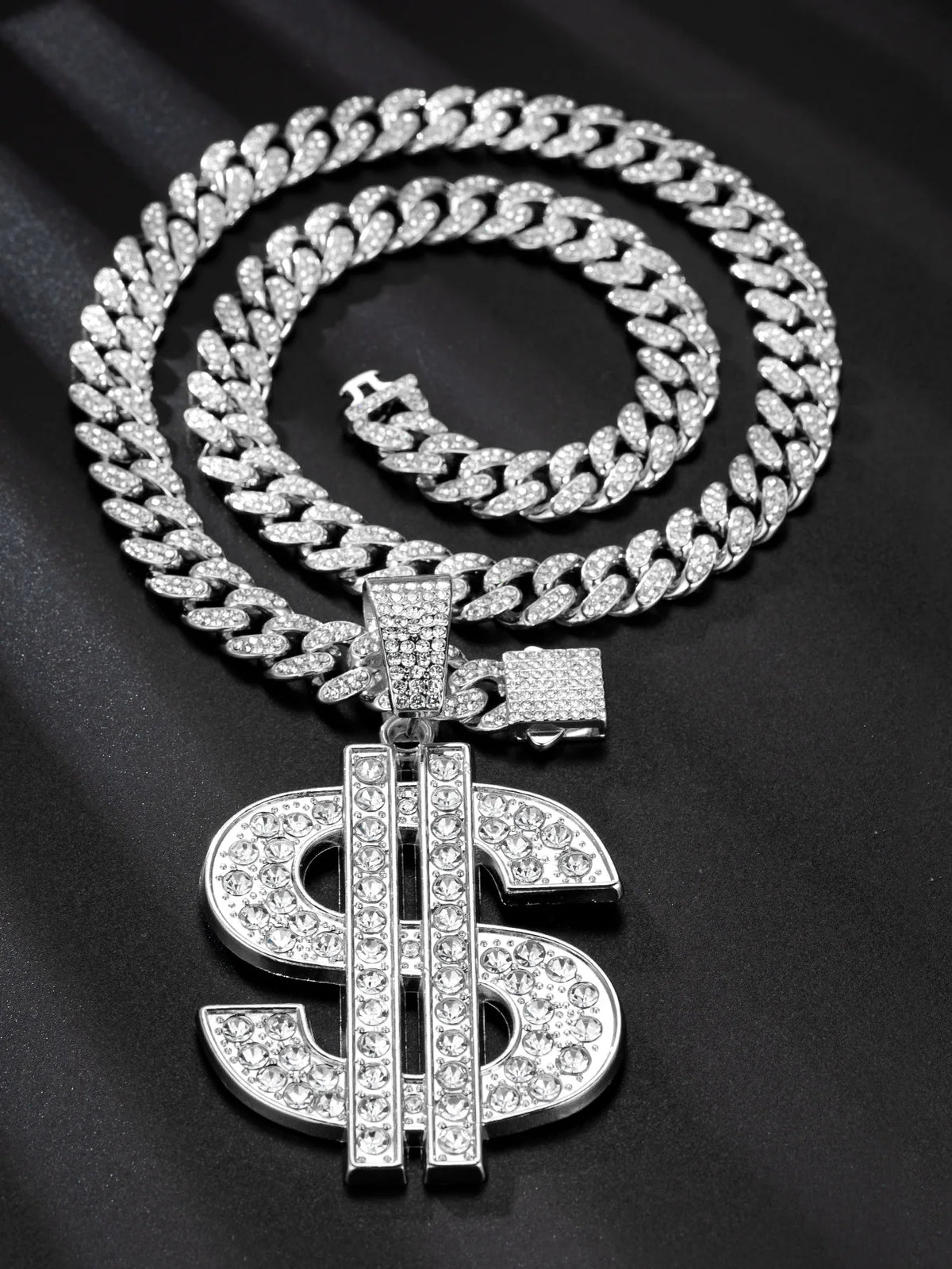 ZAKOL Hip Hop Letter Pendant Necklace for Women Men Shiny Rhinestones 13MM Cuban Chain Necklaces Fashion Jewelry Gifts