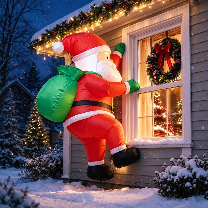 3.3FT Climbing Window Inflatable Santa Claus, Blow Up Santa with Gift Bag, Outdoor Christmas Yard Holiday Decor