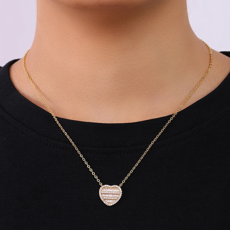 ZAKOL 2pcs/set 45CM Shiny Heart Rhinestone Hop Tennis Chain Stacked Necklace Unisex Fashion Goth Rock Hippie Choker Jewelry