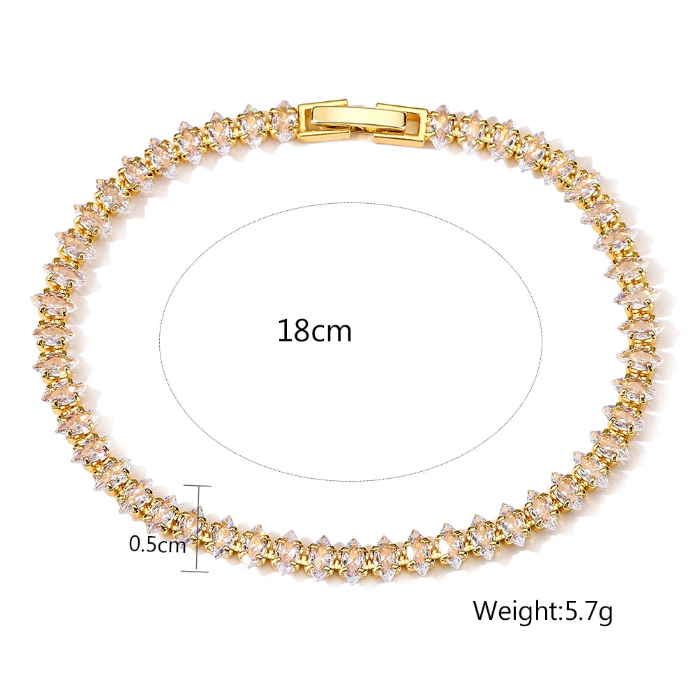 ZAKOL 2024 New Marquise Oval Square Cut Luxury Silver Color on Hand Tennis Bracelet Bangle for Women Party Jewelry Gift