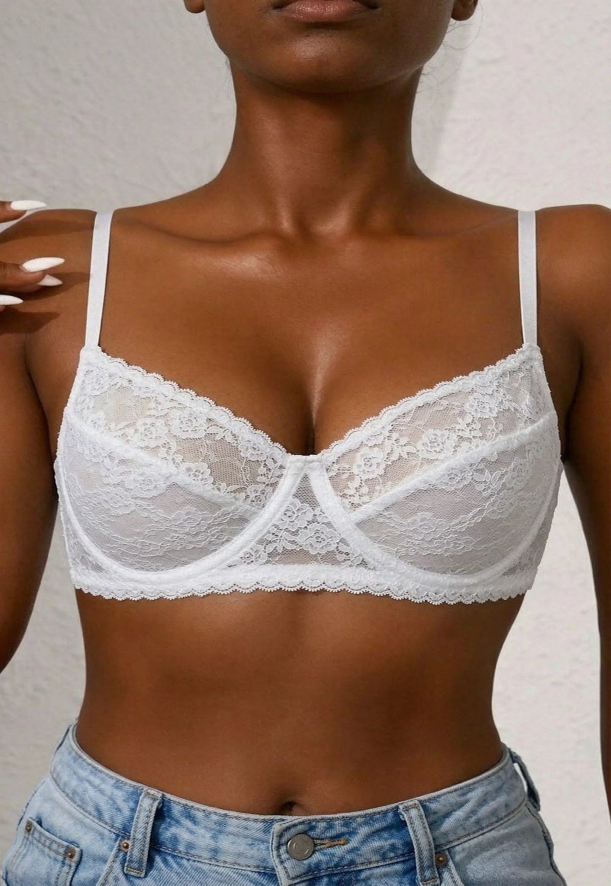 Daily Wear Lace Trim Women's Bra Set with Gathered Steel Ring Lightweight Fashionable Women's Lace Underwear Set