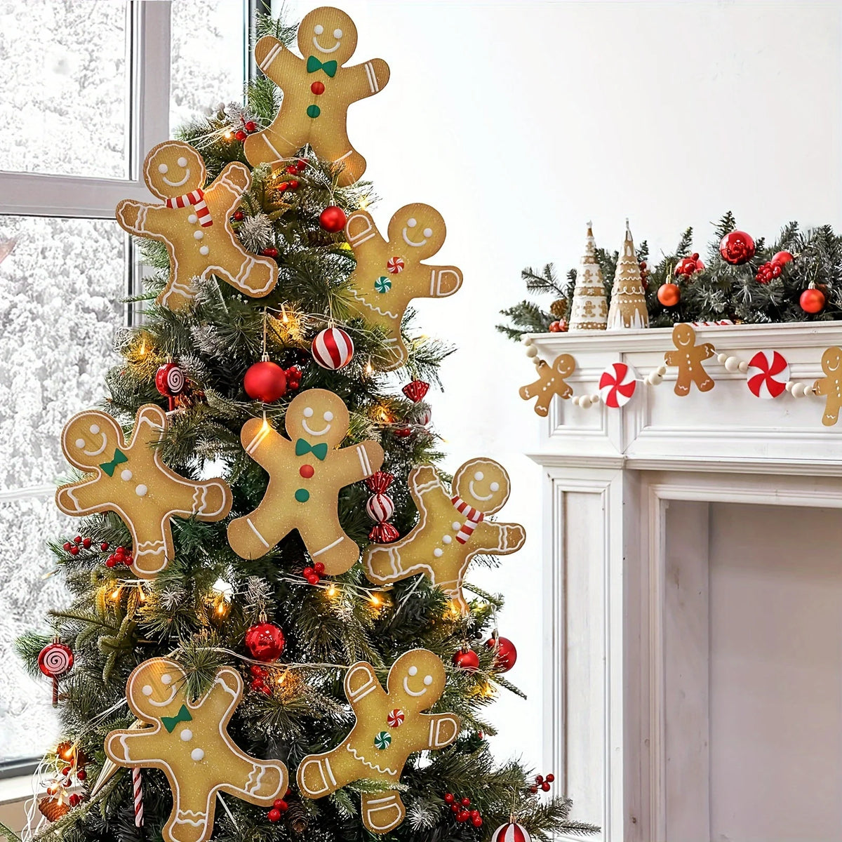 4/8/12pcs Large Gingerbread Man Christmas Tree Ornaments, Rustic Plastic Gingerbread Decorations, for Holiday Home, School