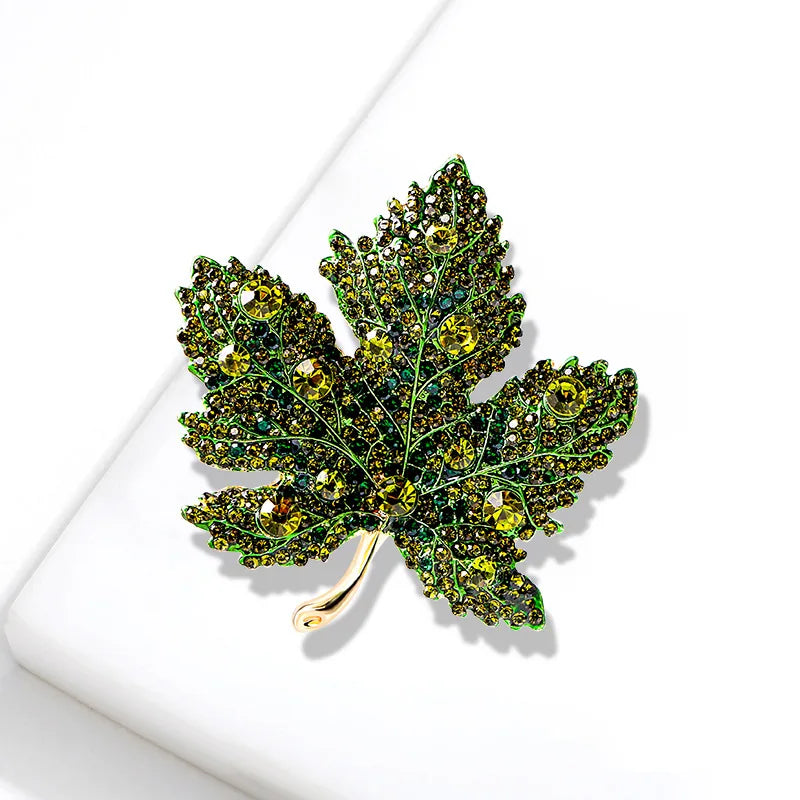 Trendy Red Maple Leaf Metal Brooches For Women Men Crystal Plant Brooch Party Birthday Winter Jewelry
