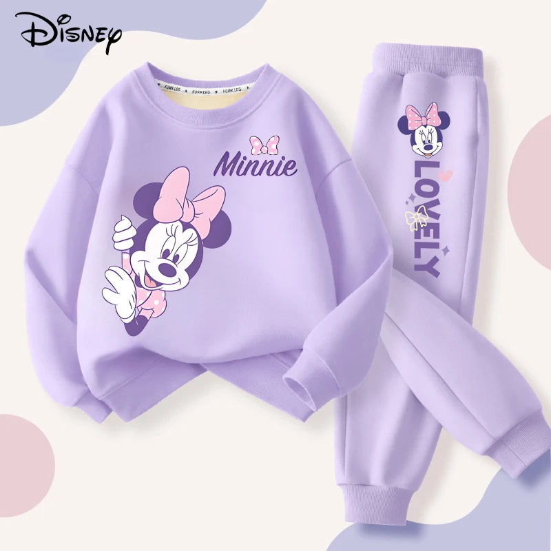 Spring Disney Minnie Printed Sweatshirt and Sweatpant 2pcs Set for Children Clothing Sets Girl Pullover Two Piece Suit Tracksuit