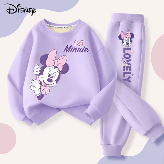 Spring Disney Minnie Printed Sweatshirt and Sweatpant 2pcs Set for Children Clothing Sets Girl Pullover Two Piece Suit Tracksuit