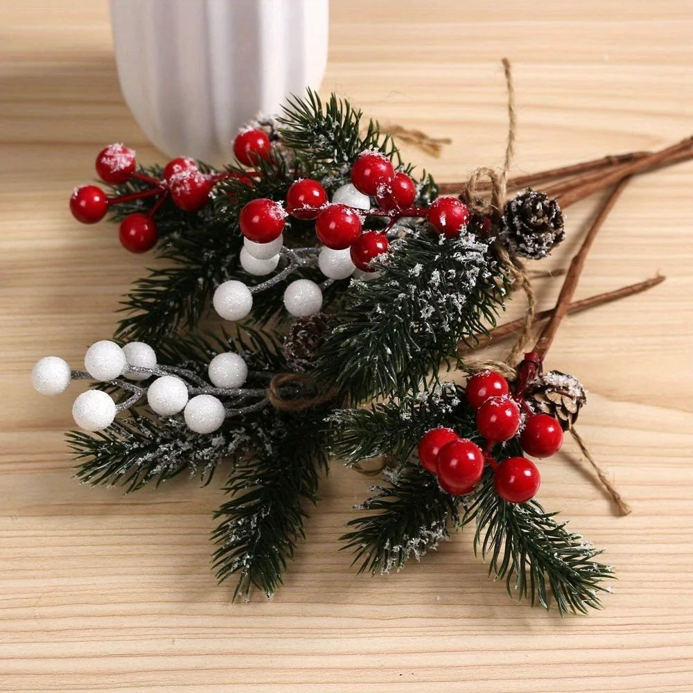 10 Rustic Cedar Branches with Faux Berries And Holly - Durable Plastic Christmas Ornaments, Fireplace Garlands, Vine Decorations