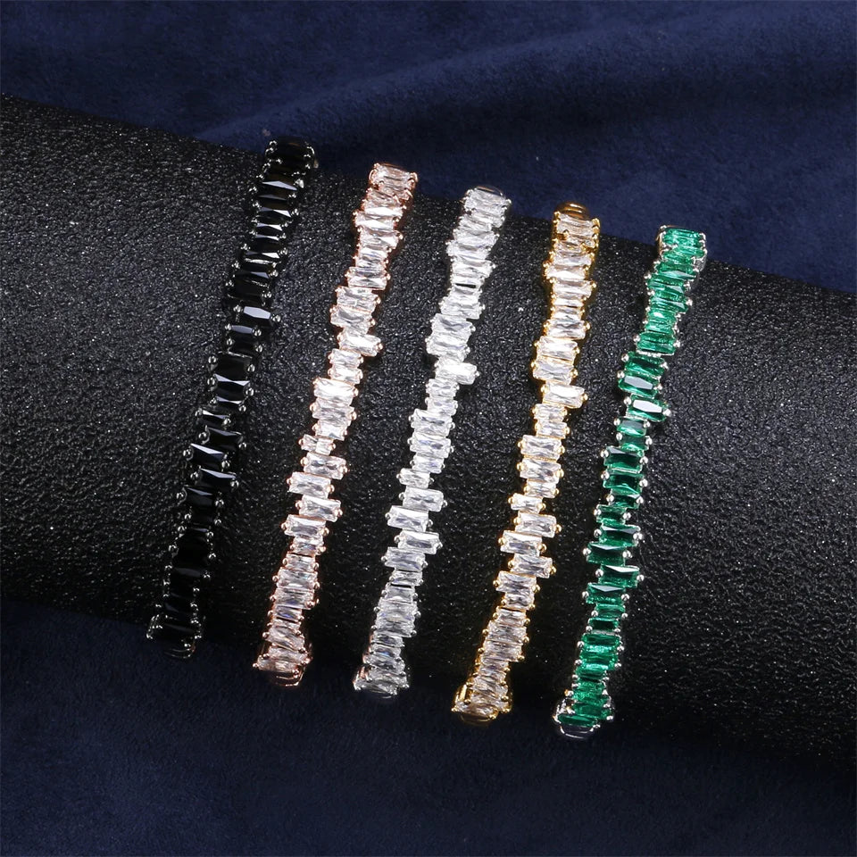 ZAKOL Fashion Cubic Zirconia Cuff Bangles for Women Trendy Baguette Men Open Bracelet Party Jewelry B154