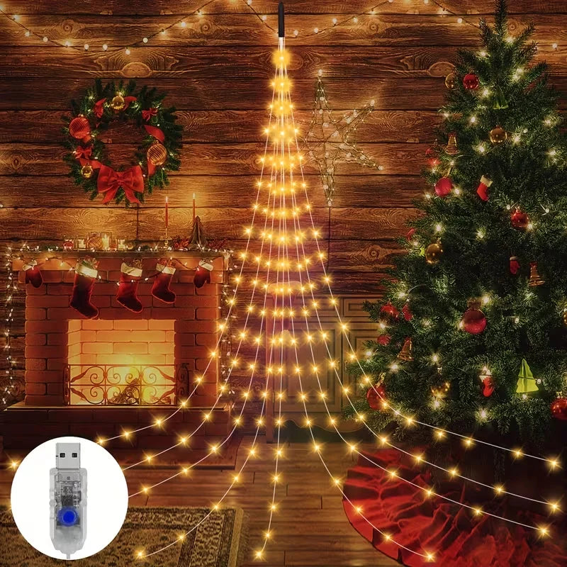 1PC Christmas Outdoor Waterfall Light String, 8 Lighting Modes, Suitable for Trees, Patios, Walls,And Ceilings for Holiday Party