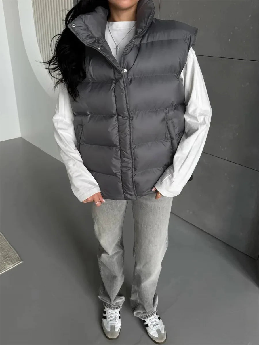 BKLD Cotton Padded Vest 2026 Autumn And Winter New Lightweight Stand Collar Warm Jackets Solid Color Sleeveless Women Coats
