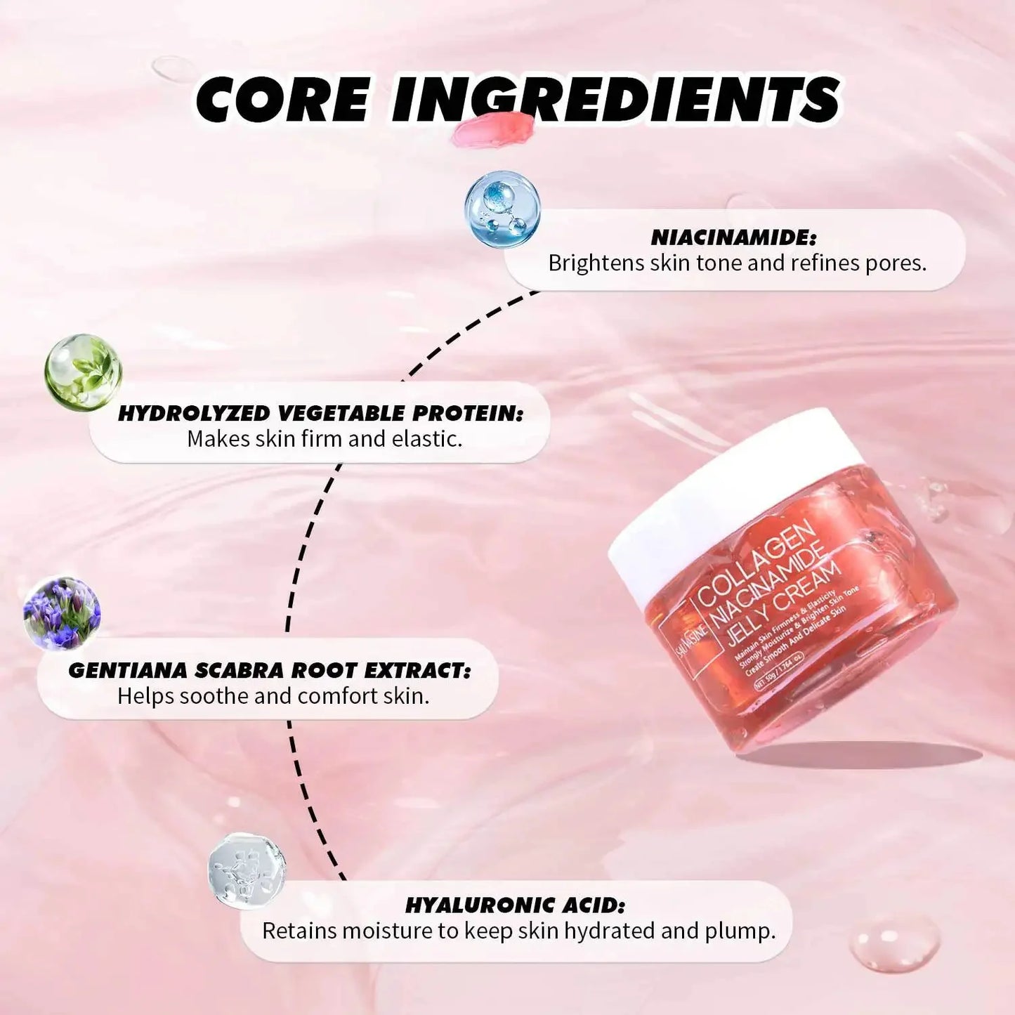 50g Collagen Niacinamide Jelly Cream Deep Moisturizing Pore Shrinking Brightening Niacinamide Gel  Lifting Firming Face Skin Car