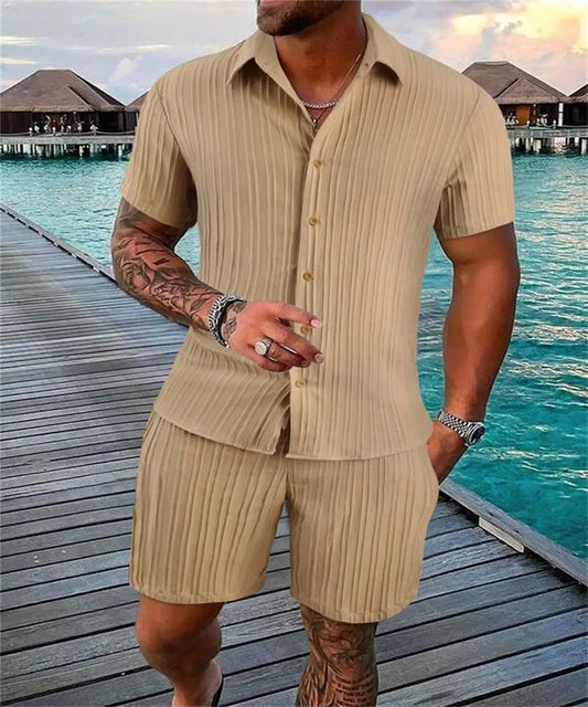 Men’s Summer 2-Piece Outfit – Short Sleeve & Shorts Set