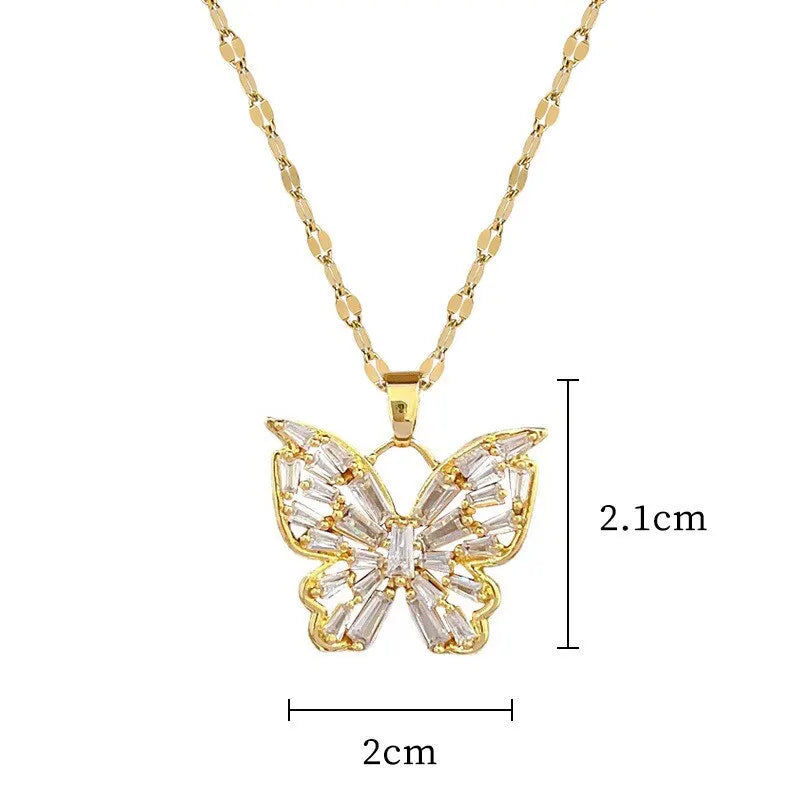 Fantastic Crystal Gold-Color Butterfly Necklace For Women Rhinestone Symmetrical Pendant Accessories Party Jewelry Gifts