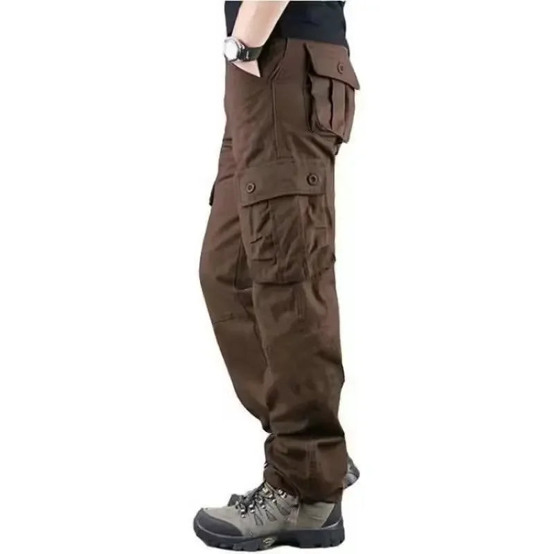 Multi-PocketCargo Pants Men Loose-Fit Casual Pants Outdoor Straight-Leg Tactical Pants Durable Workoveralls Trendy