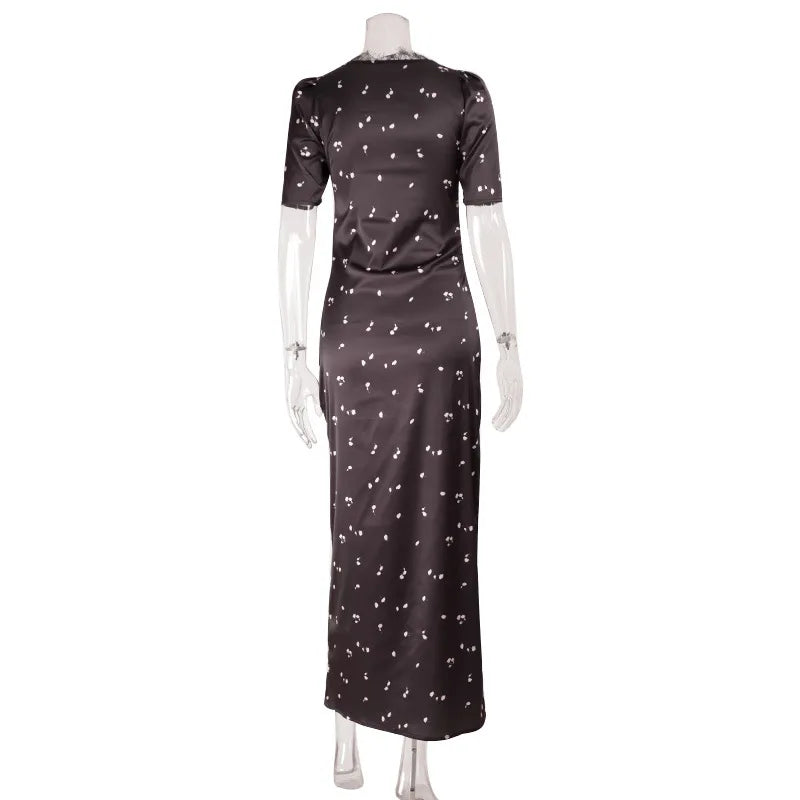 Sexy Polka Dot Dresses For Women Patchwork Lace Maxi Dress Hollow out Deep V Neck Sleeveless Bodycon Elegant Party Dress