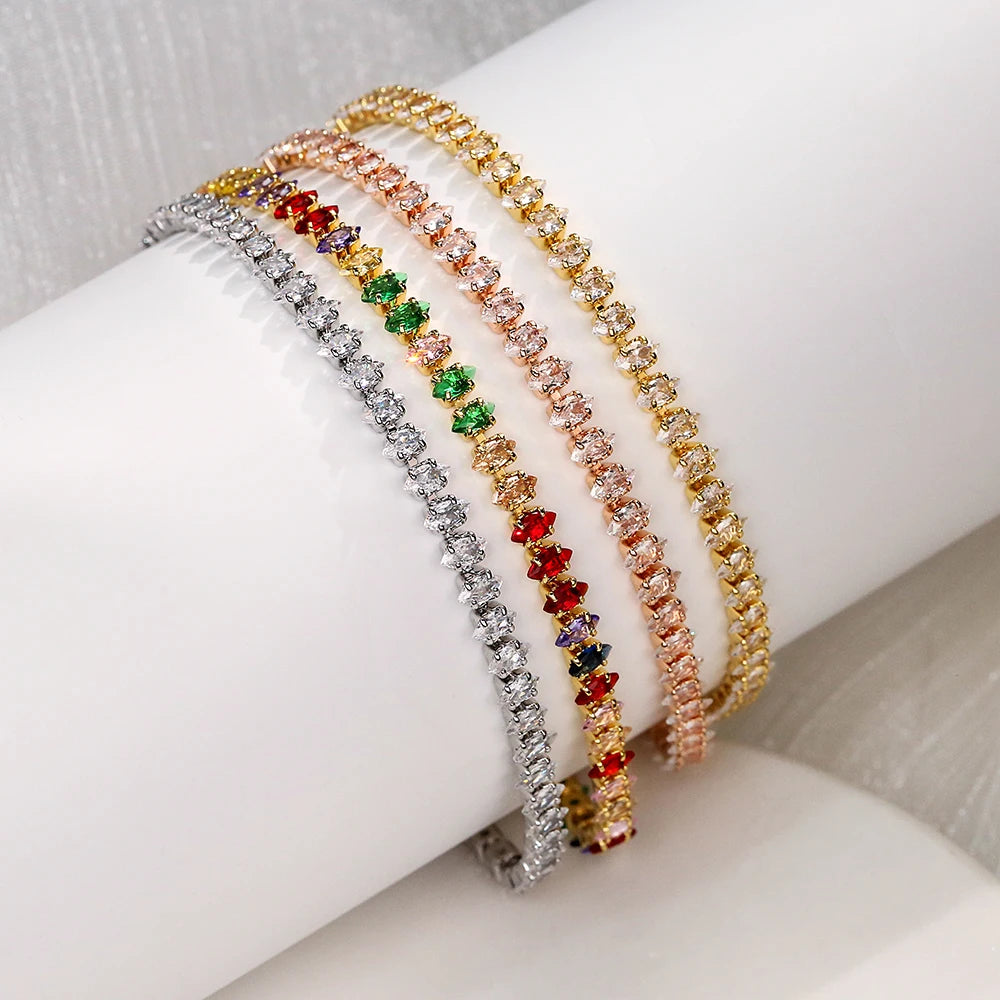 ZAKOL 2024 New Marquise Oval Square Cut Luxury Silver Color on Hand Tennis Bracelet Bangle for Women Party Jewelry Gift