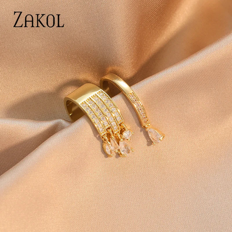 خواتم خطوبة مفتوحة للنساء من ماركة زاكول الكورية متعددة الطبقات مع الزركون، مجوهرات حفلات عصرية على شكل قطرة الماء
