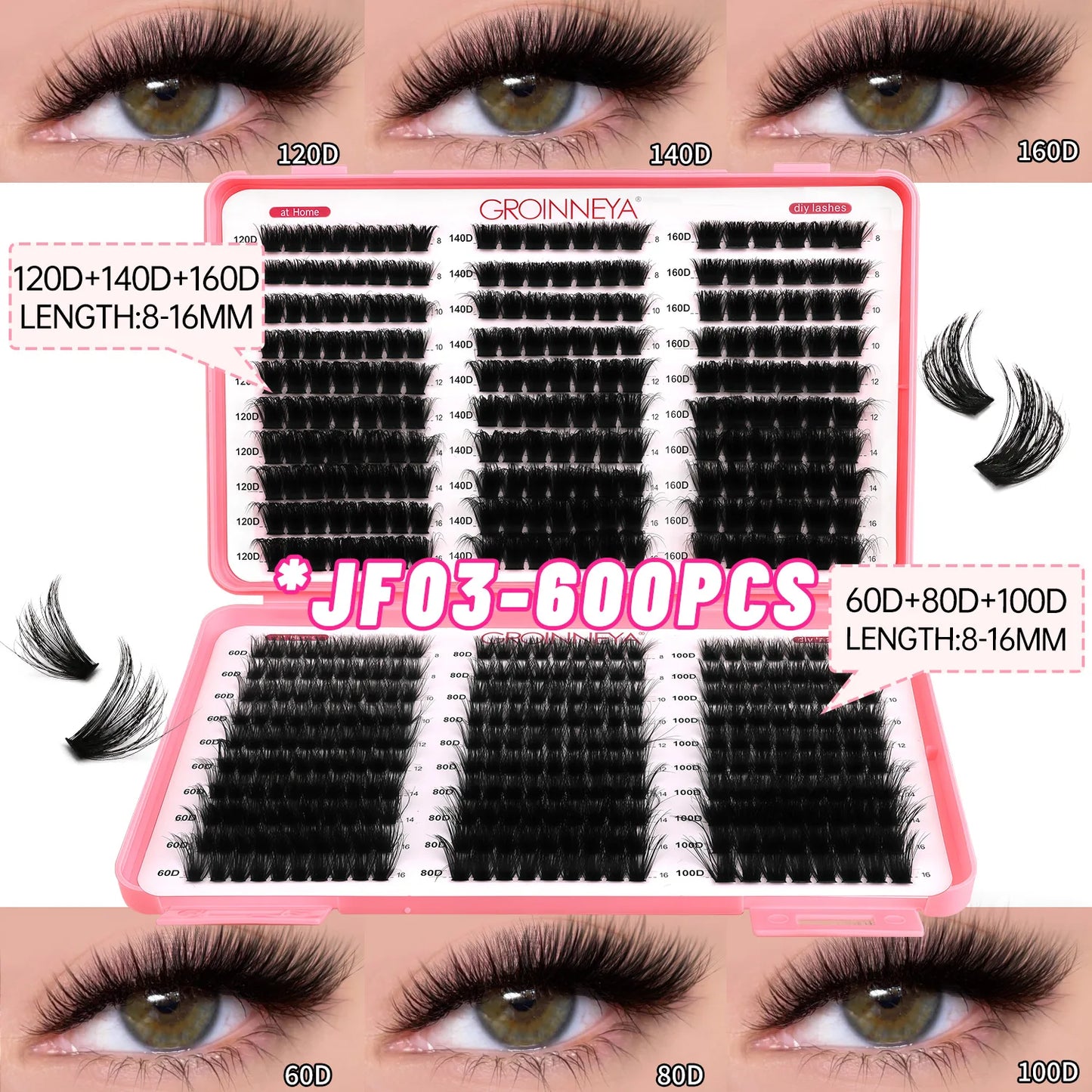 GROINNEYA DIY Cluster Lash Extensions – Fluffy Cat Eye Lashes
