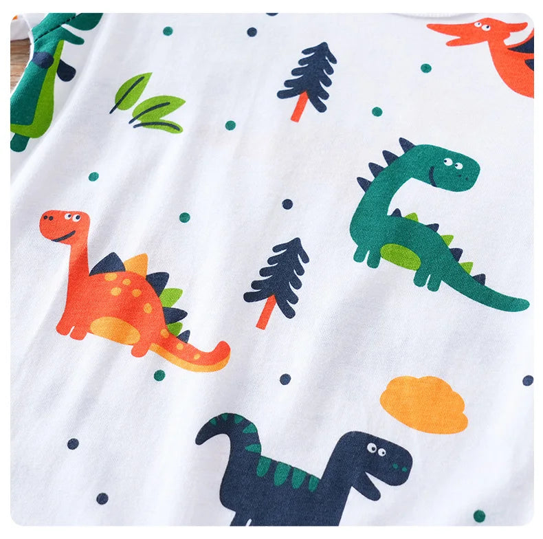 Newborn Clothes Cute Cartoon Dinosaur Full Print CottonComfortable And SoftSummer Boys And Girls0-18 Short Sleeved Baby Jumpsuit