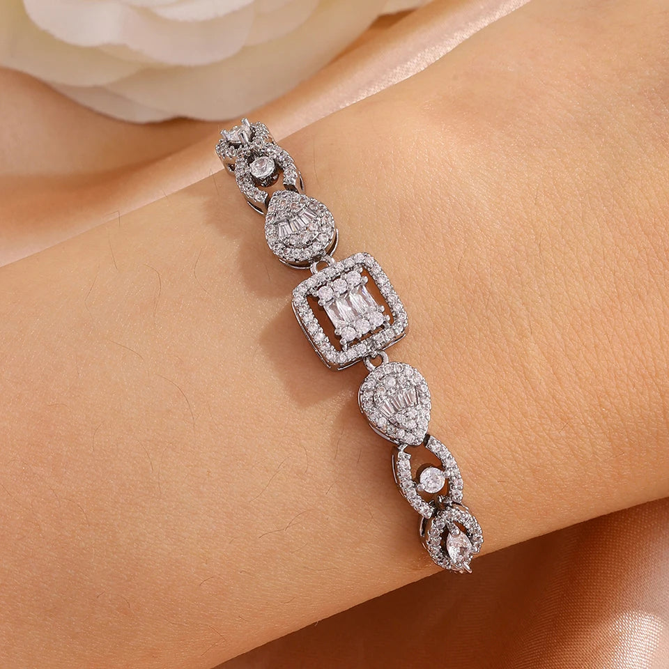 ZAKOL 1pc Shiny Geometric Cubic Zirconia Charm Bracelet for Women Gorgeous Crystal CZ Adjustable Chain Bracelets Wedding Jewelry