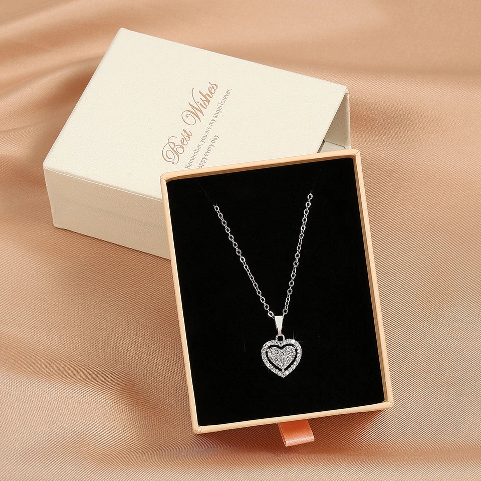 ZAKOL Simple Geometric Crystal White Zircon Pendant Necklace For Women Silver-Color Wedding Party Jewelry Gift With Box