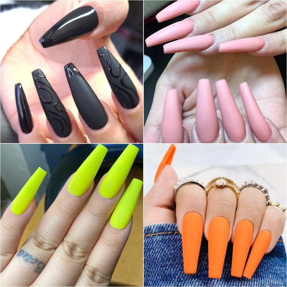 576pcs/box Frosted Colorful Long Coffin Fake Nails Acrylic Square Full Cover False Nails for Women DIY Press On Nails Extension
