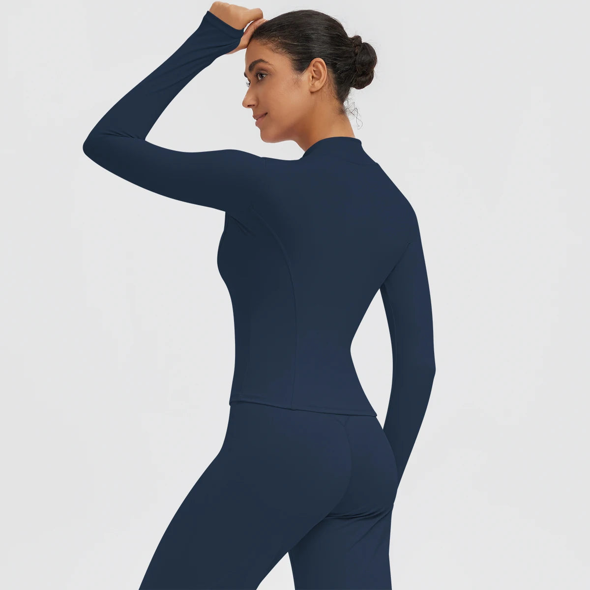 New Women's Stand-Up Collar Yoga Jacket Summer Fitness Sports Solid Color Workout Top Yoga Zipper Long Sleeves Sports Top Coat