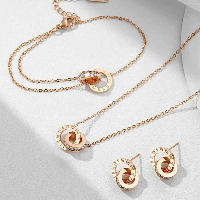 ZAKOL Women's Classic Roman Numerals Earring Necklace Bracelet Set for Women Girls Versatile Simple Daily Jewelry Sets