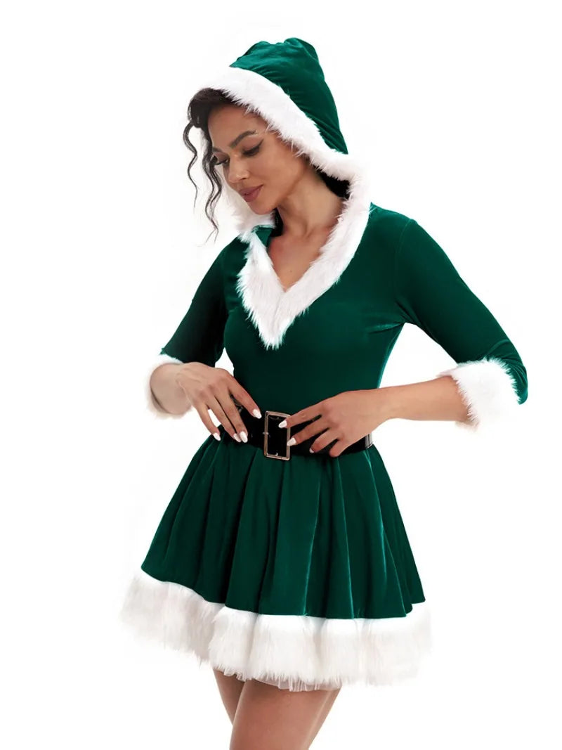 Christmas Party Costume Christmas Cosplay Dress with Black Belt