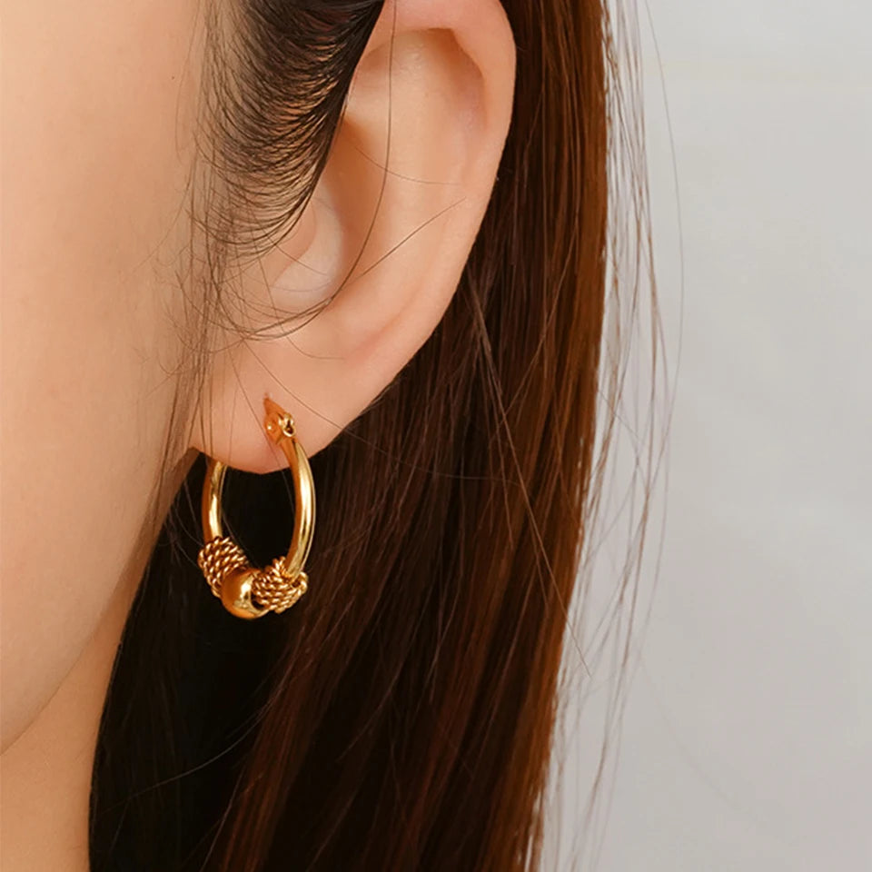 ZAKOL 316L Stainless Steel Golden Hollow Woven Circular Shape Earrings For Womens Fashion Trendy Ear Jewelry Lady Party Gift