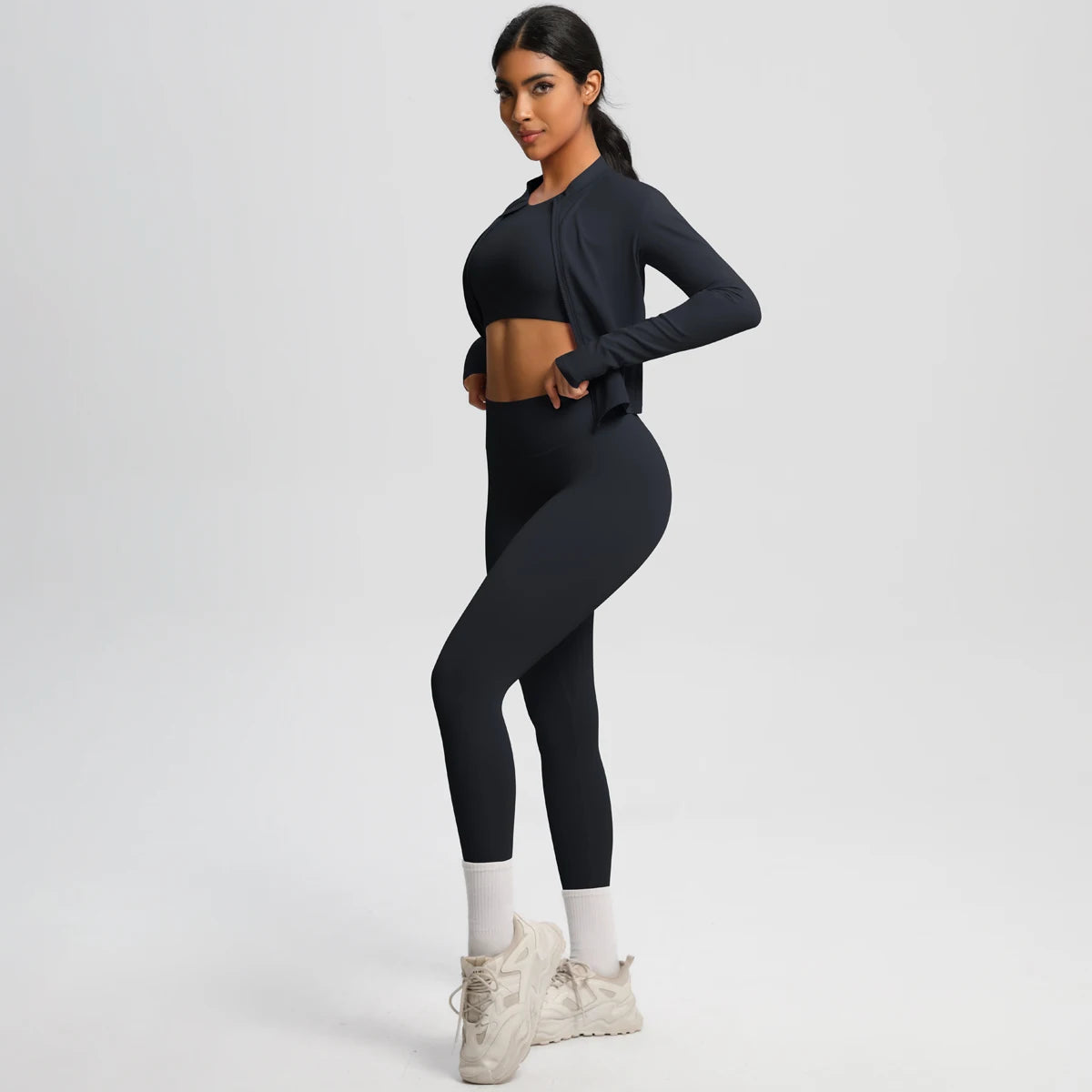 Yoga Three Piece Set for Women's Yoga Zipper Long Sleeves Sports Running Quick Drying Yoga T-shirt Push Up Female Pants Yoga Set