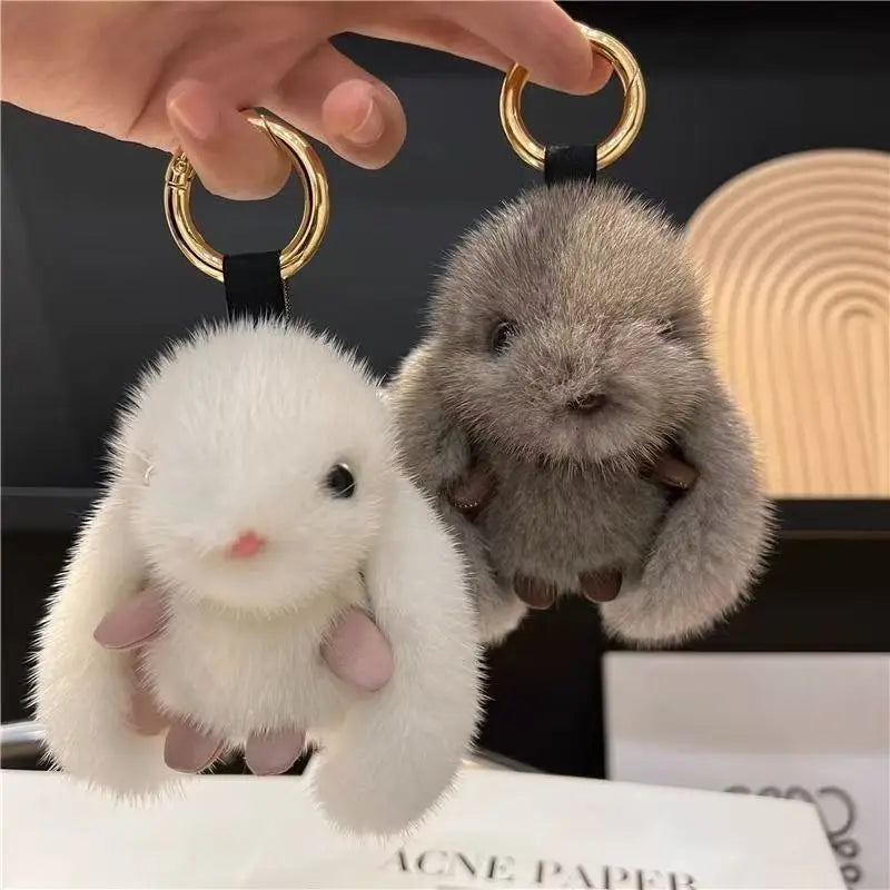 ZAKOL Cute Soft Fluffy Rabbit Keychain Plush Pompon Bunny Bag Pendant For Couple Car Key Ring Jewelry Gifts