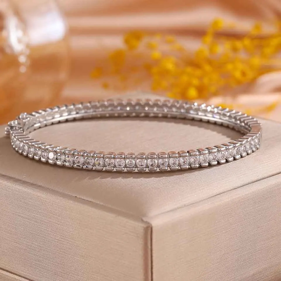 ZAKOL New Shiny Round Blue Turquoise Zirconia Tennis Bracelet for Women Gorgeous High-end Wedding Party Jewelry Gifts