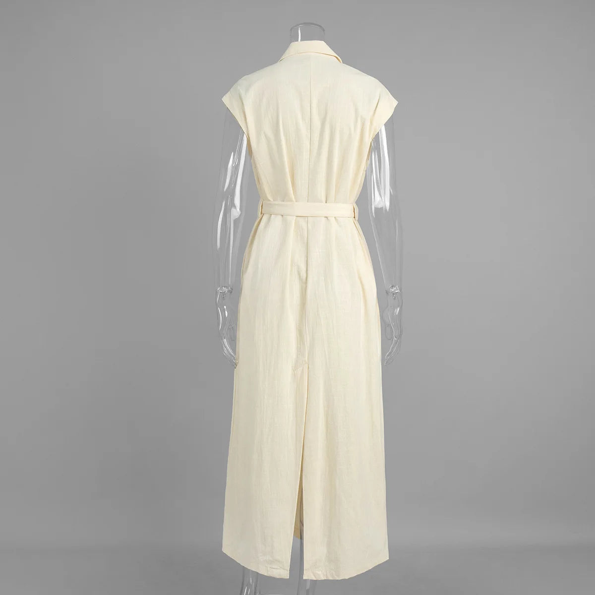 BKLD 2026 Spring Summer New Arrival Sleeveless Shirts Dress Casual Turn-Down Collar Tied Waist Dress Solid Color Women Clothing