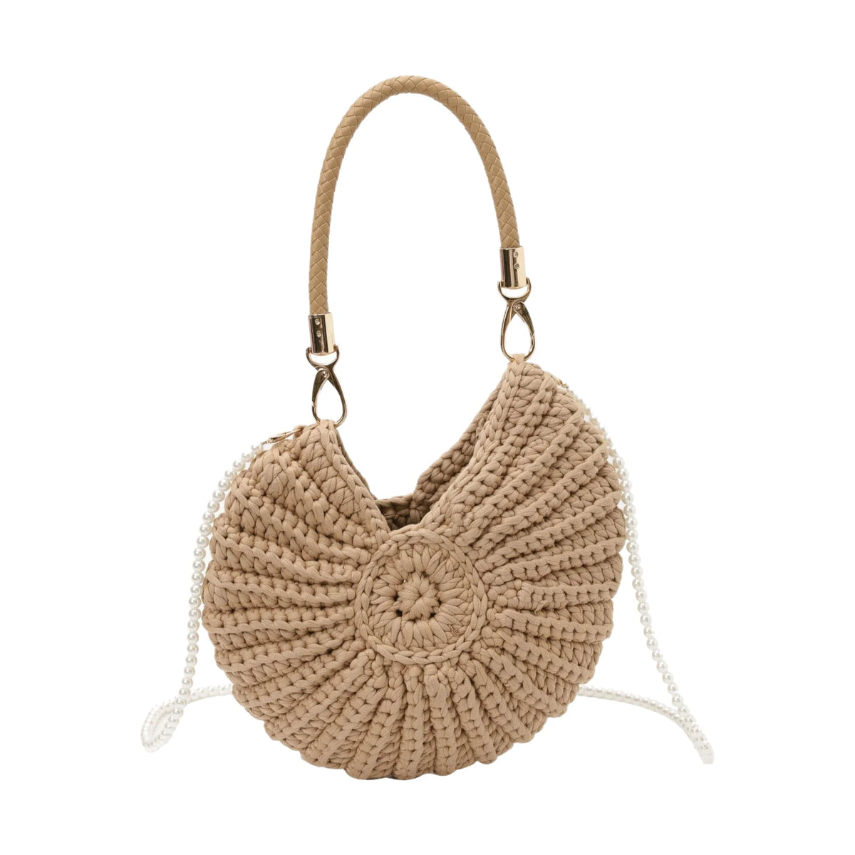 Handcrafted Shell Shaped Crossbody Bag Women's Beach Style Handbag City Simple Cotton Liner Soft round Shape Double Shoulder ...