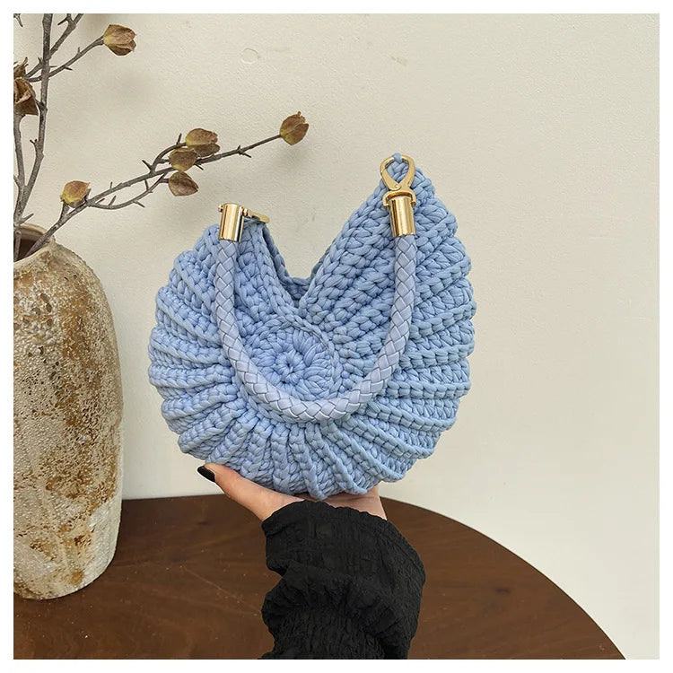 Handcrafted Shell Shaped Crossbody Bag Women's Beach Style Handbag City Simple Cotton Liner Soft round Shape Double Shoulder ...
