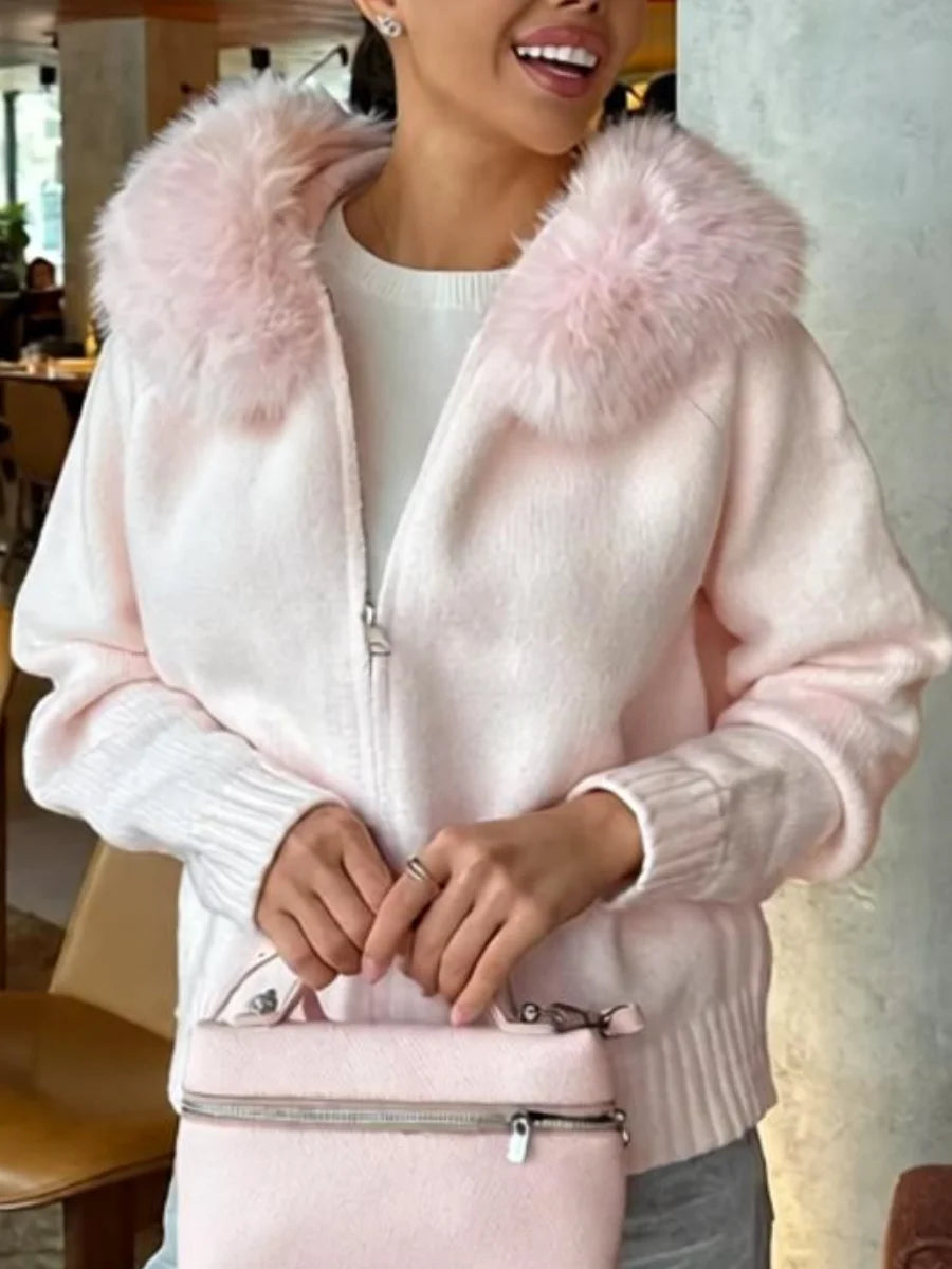 Women Casual Solid Thick Knitted Cardigan Long Sleeve Zipper Patchwork Loose Fit Coats 2026 Autumn Winter Female Basic Knitwears