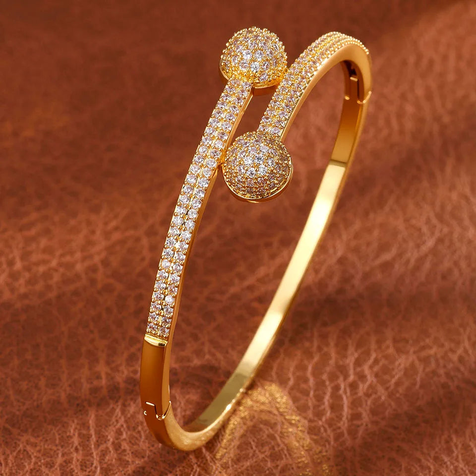 ZAKOL 14K Gold Plated Copper Cuff Bracelet for Women Micro Inlaid Dazzling Zircon CZ Luxury Wedding Party Jewelry