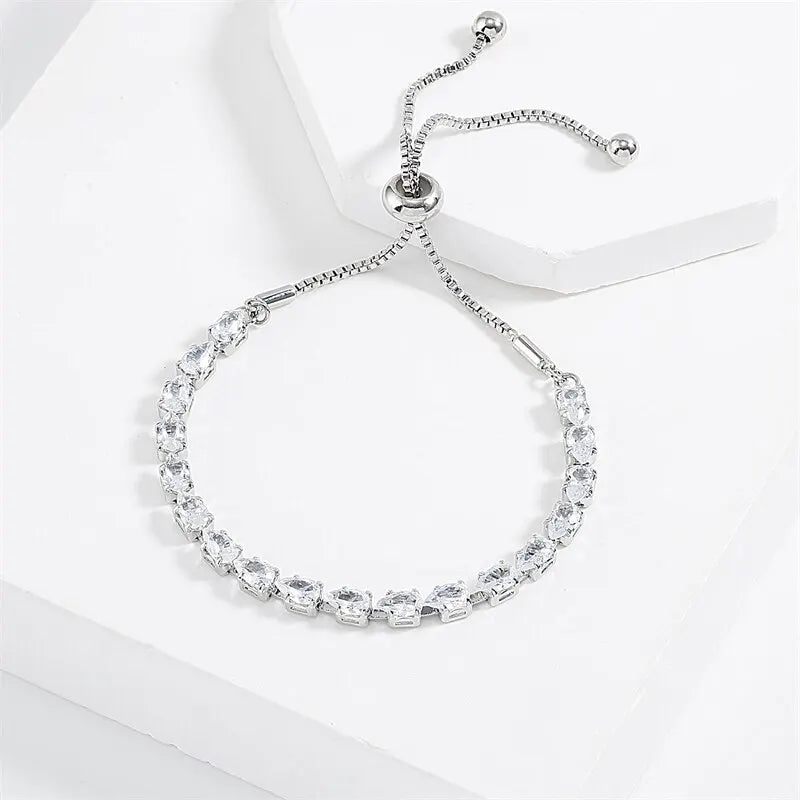 Adjustable Geometric Korean Fashion Water Drop Zirconia Crystal Bracelets Bangles for Women Party Jewelry Girls Birthday Gift