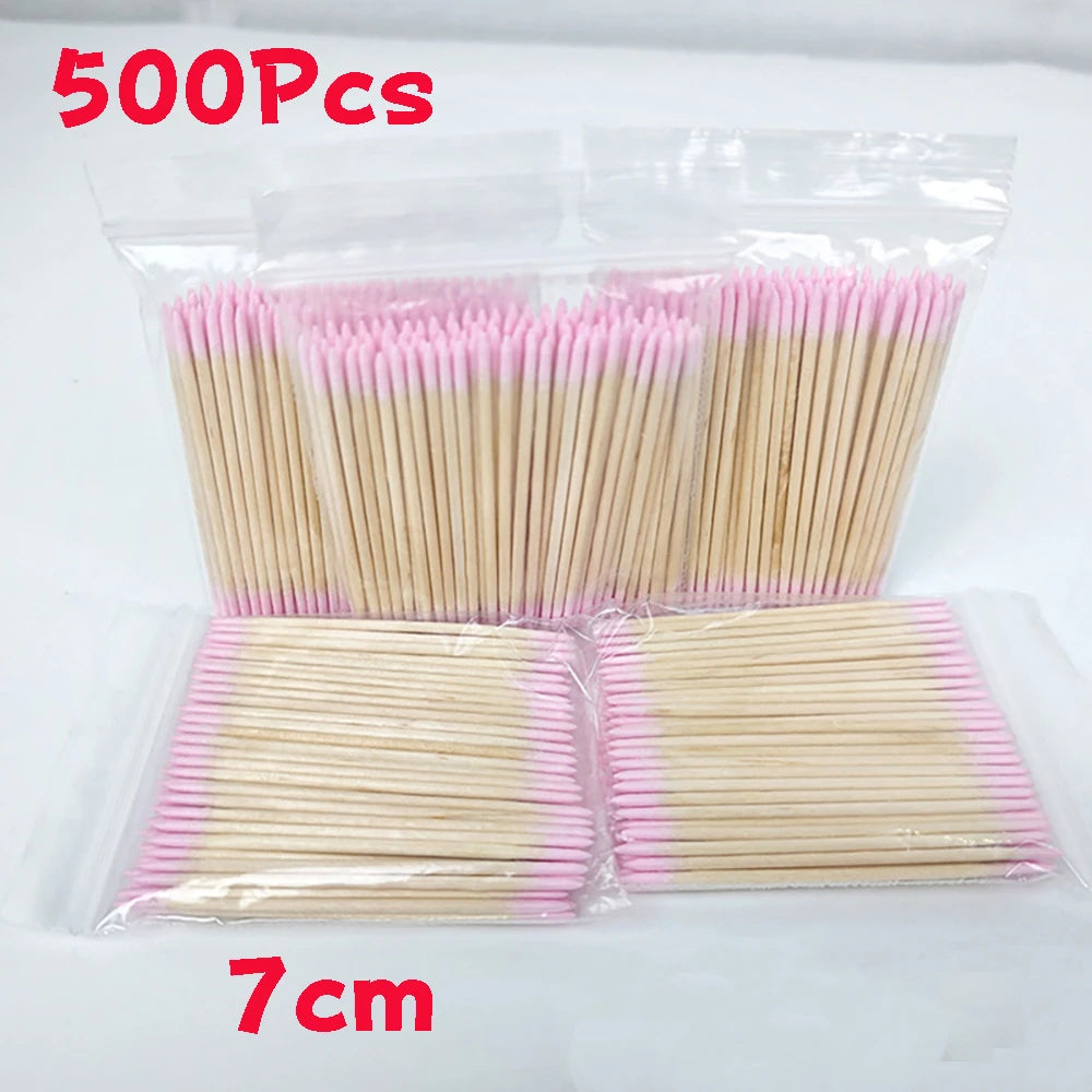 100/300/500Pcs Nails Wood Swab Cleaning Sticks Bud Tip Wooden Cotton Head Manicure Detail Corrector Nail Polish Remover 10cm