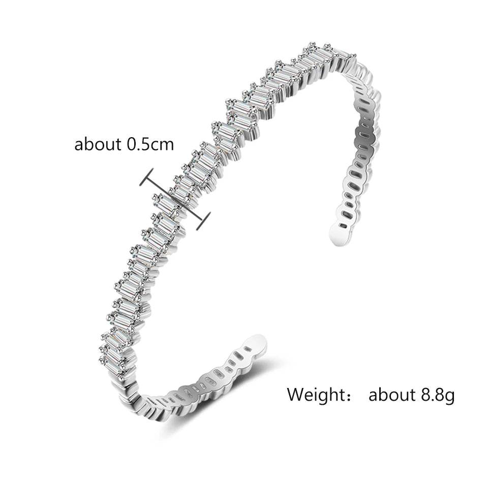 ZAKOL Fashion Shining Rectangle Zircon Cuff Bracelet for Women Personalized Turquoise Cubic Zirconia Bangle Party Jewelry
