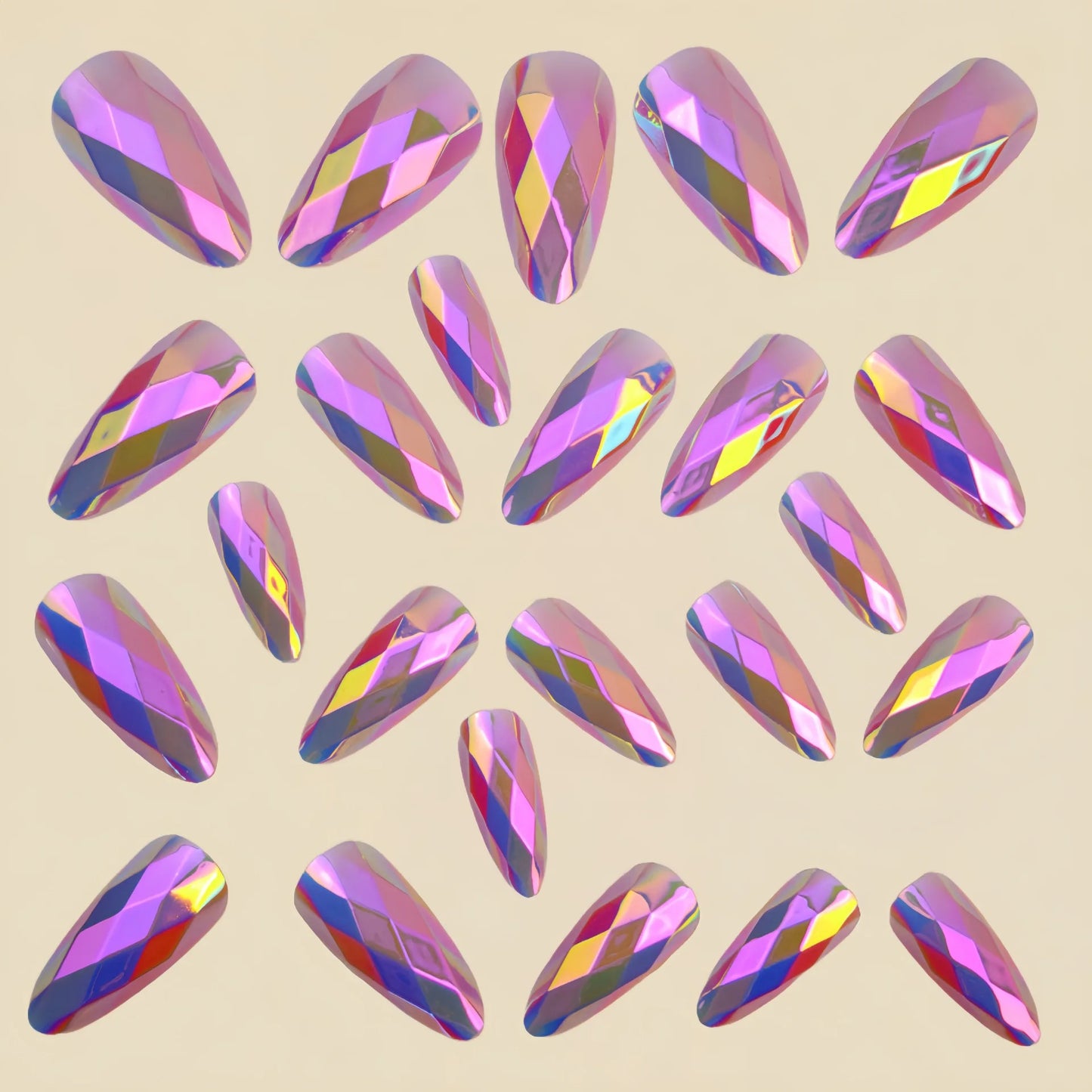 Medium fake nails for women girl glossy Metallic Holographic Plated 3D rhombus design dark blue pink press on acrylic false nail